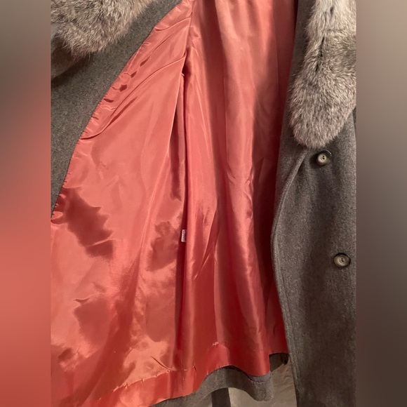 Vintage 1970s Sears Wool Peacoat Rabbit Fur Trim Collar Women's Gray/Tan;size L - Picture 7 of 10